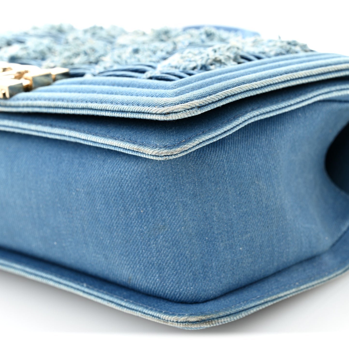 Denim Pleated Medium Boy Flap Light Blue