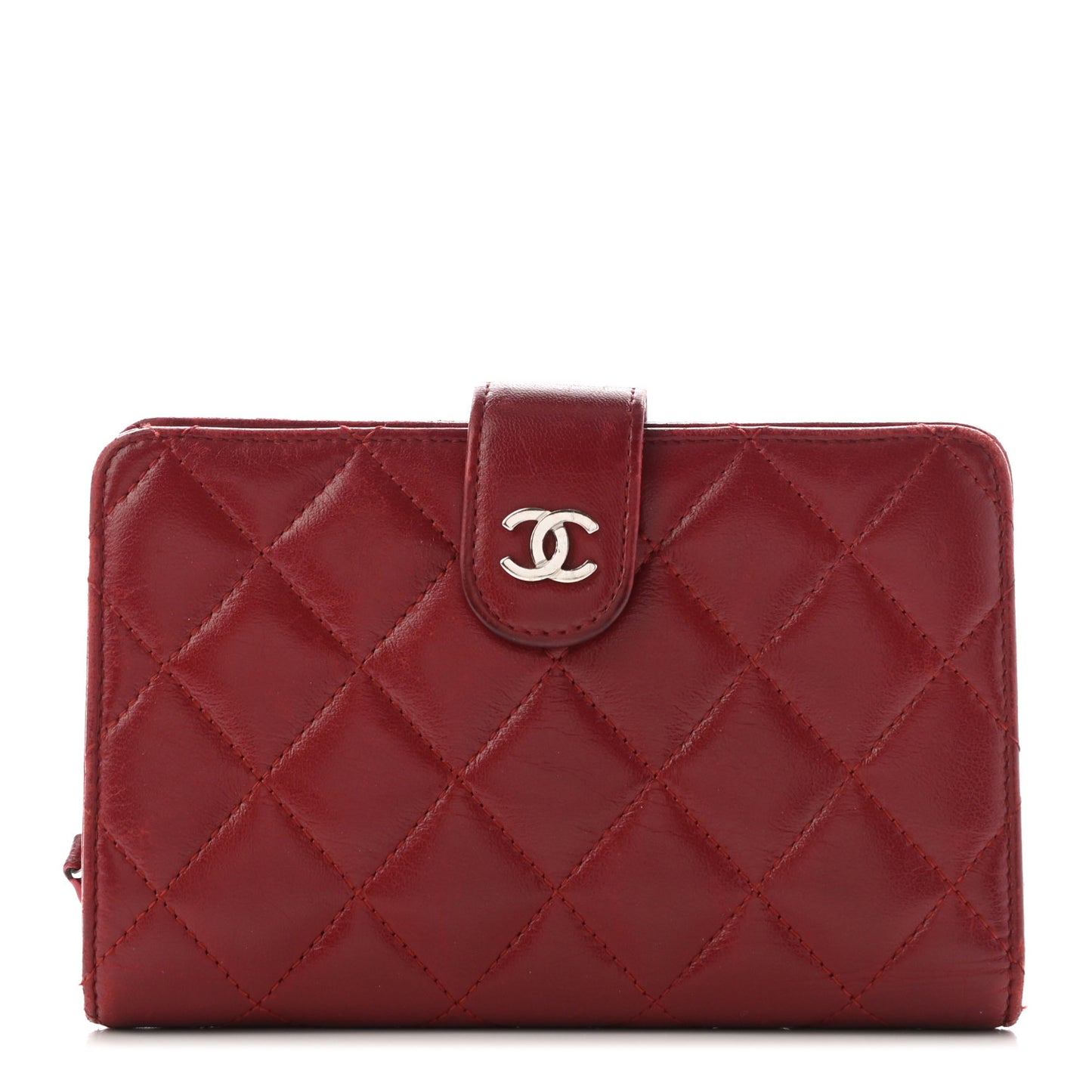 Lambskin Quilted Zipped Pocket Wallet Red