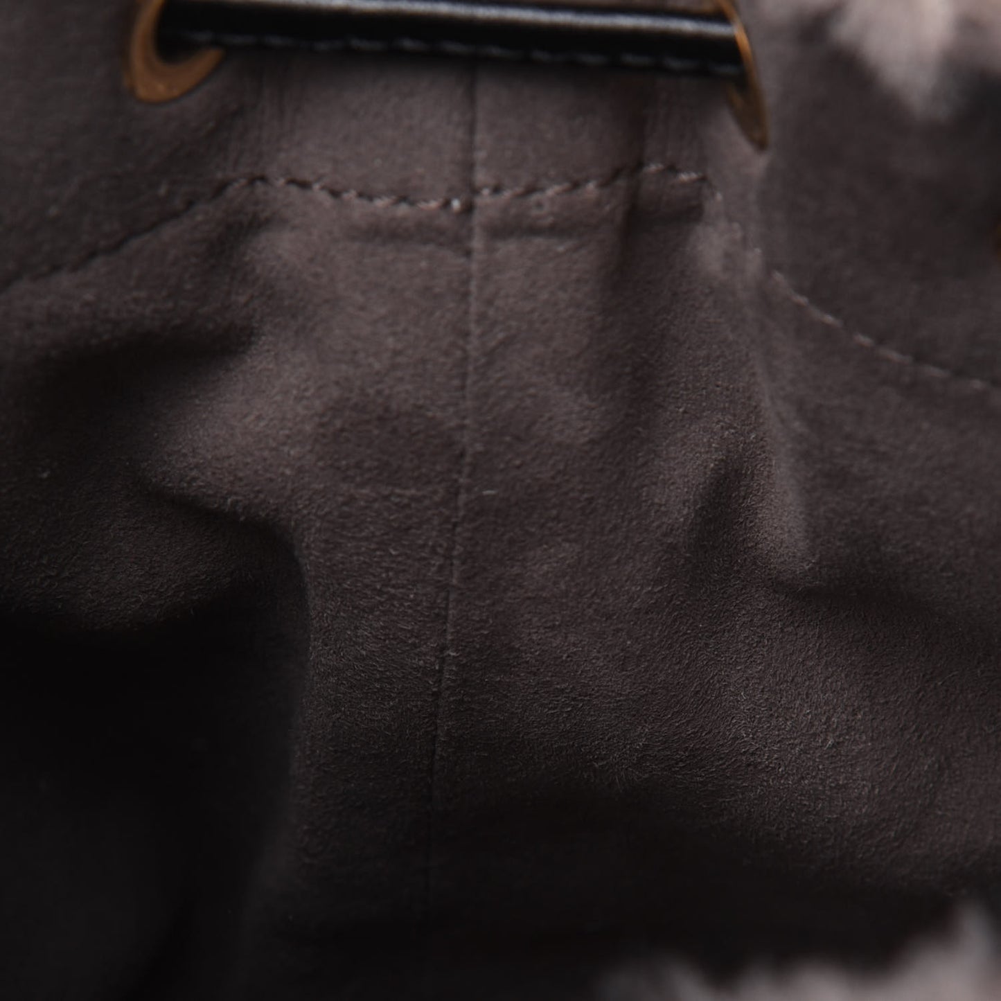 Shearling F is Fendi Macro FF 1974 Diagonal Mini Mon Tresor Bucket Bag Dove Black