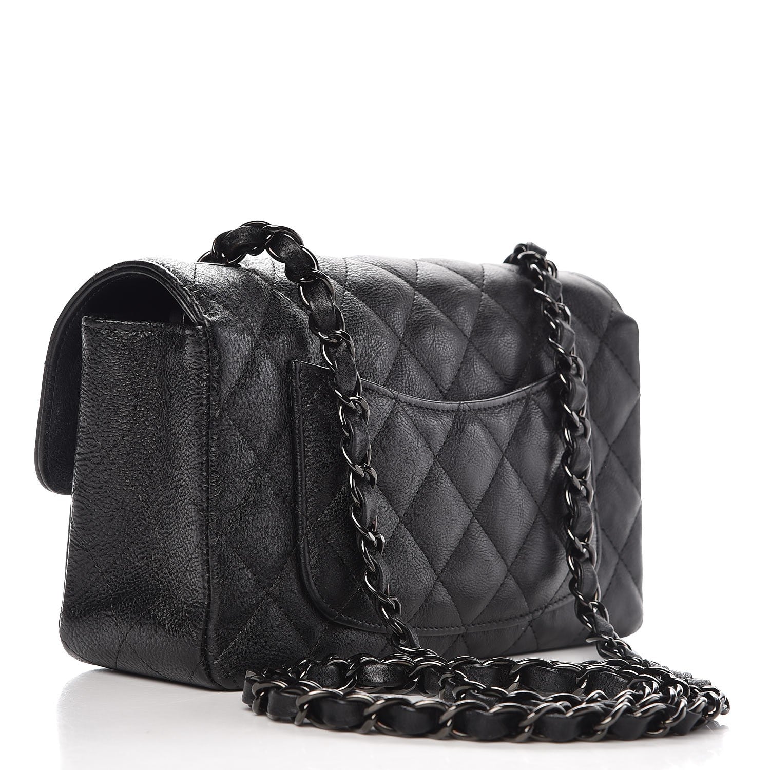 Chanel Crumpled Calfskin Quilted Mini Rectangular Flap So Black 3 of 8