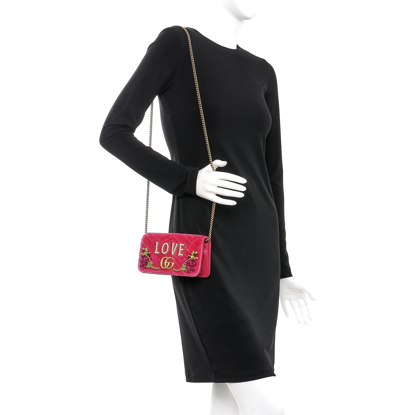 Velvet Matelasse Love Embroidered GG Marmont Mini Bag Light Raspberry Rose