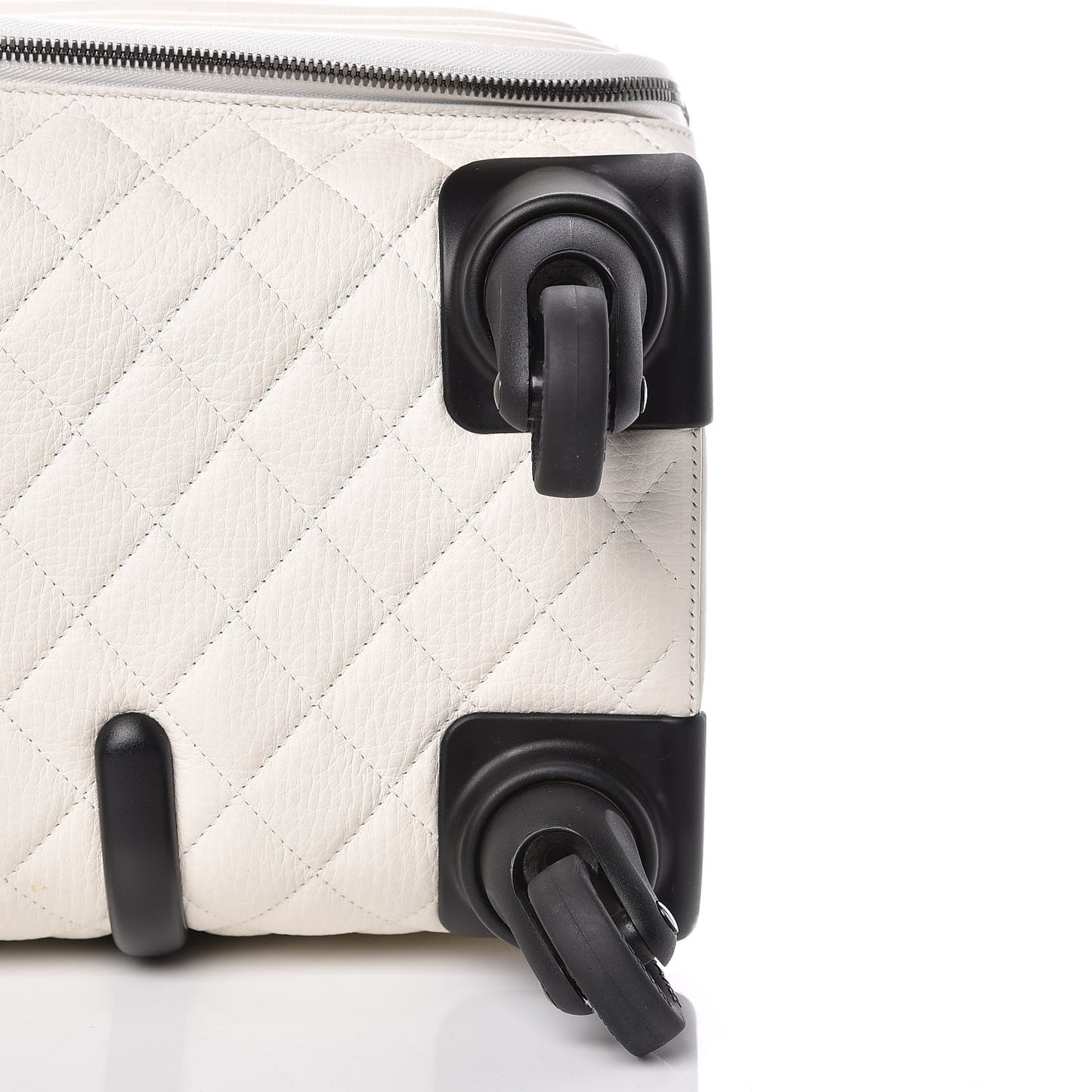 Calfskin Quilted Coco Case Trolley Rolling Luggage White
