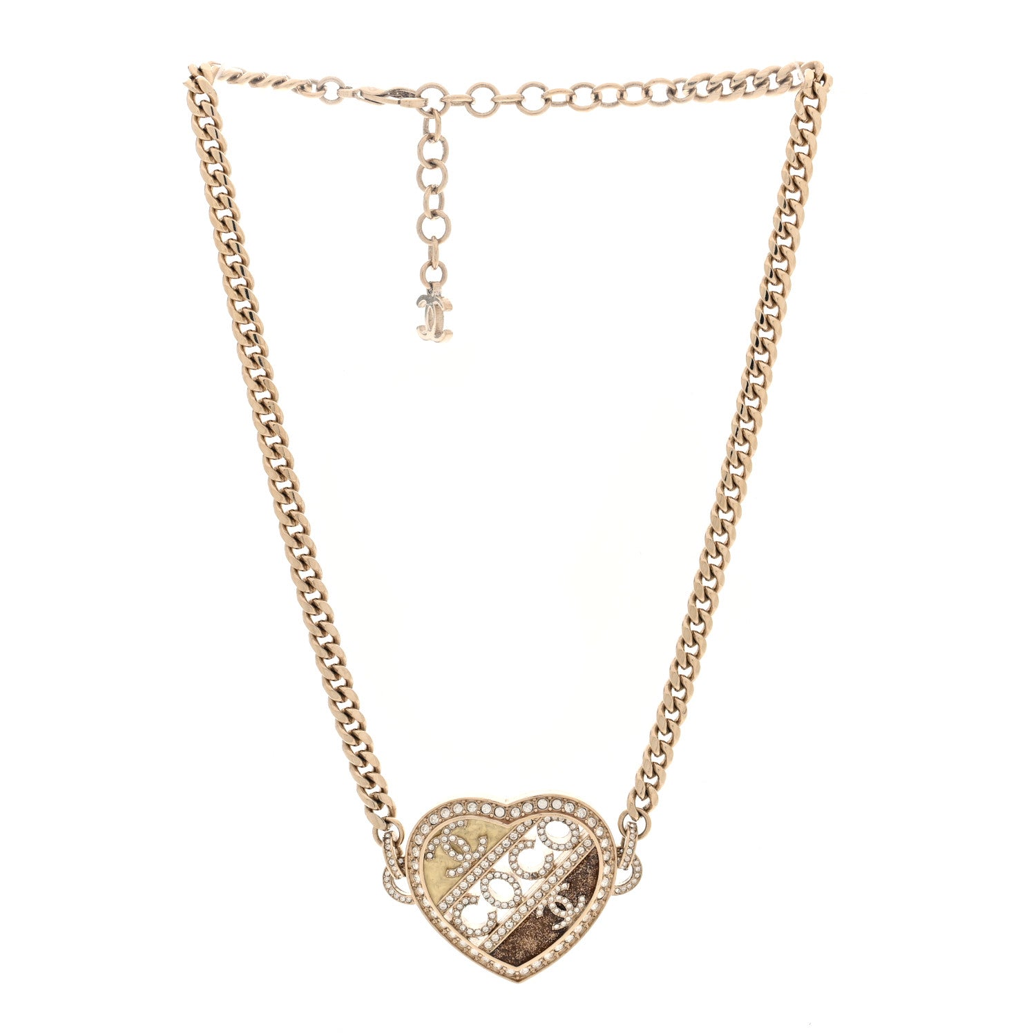 Chanel Crystal Crystal CC Coco Heart Necklace Gold 6 of 9