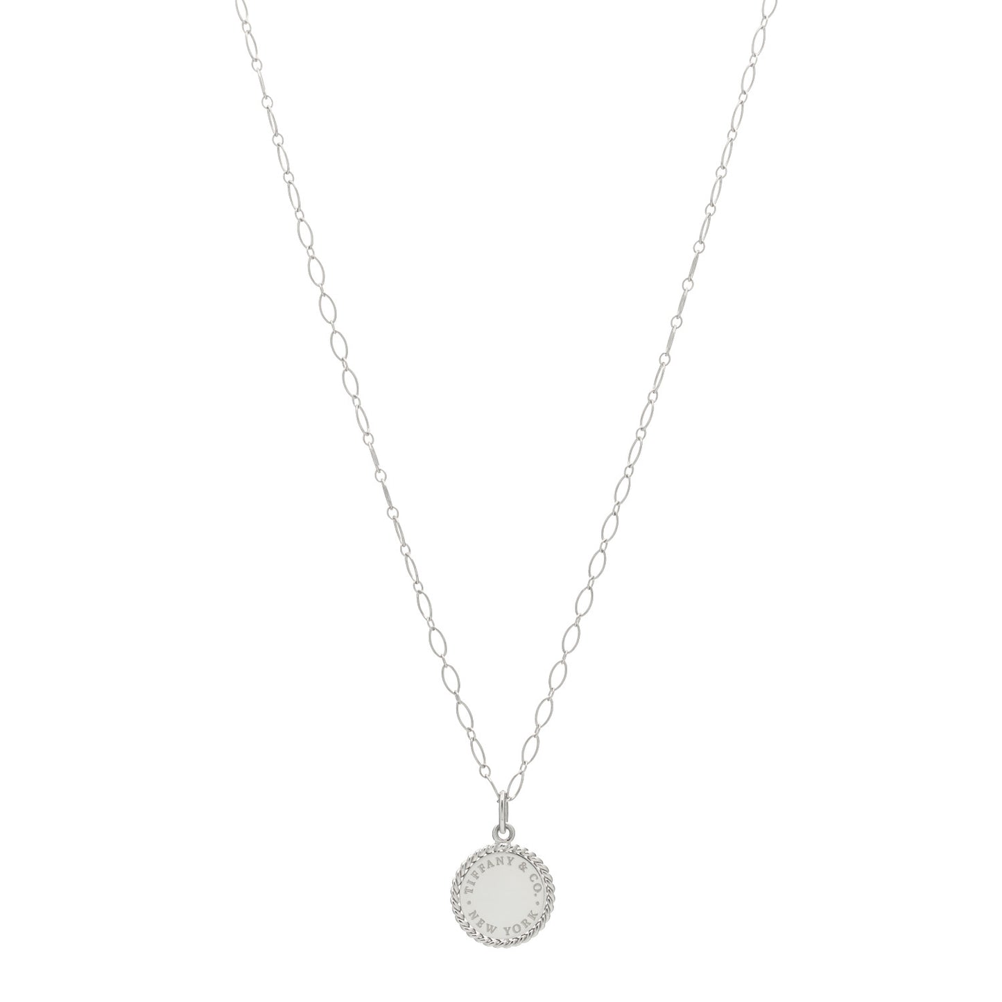 Sterling Silver Twist Round Charm Link Necklace