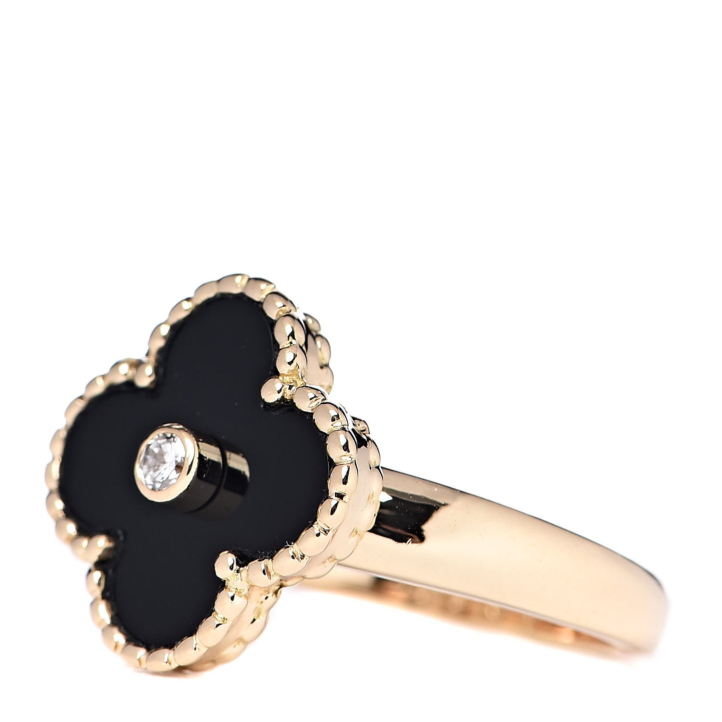 18K Yellow Gold Black Onyx Diamond Vintage Alhambra Ring 51 5.75