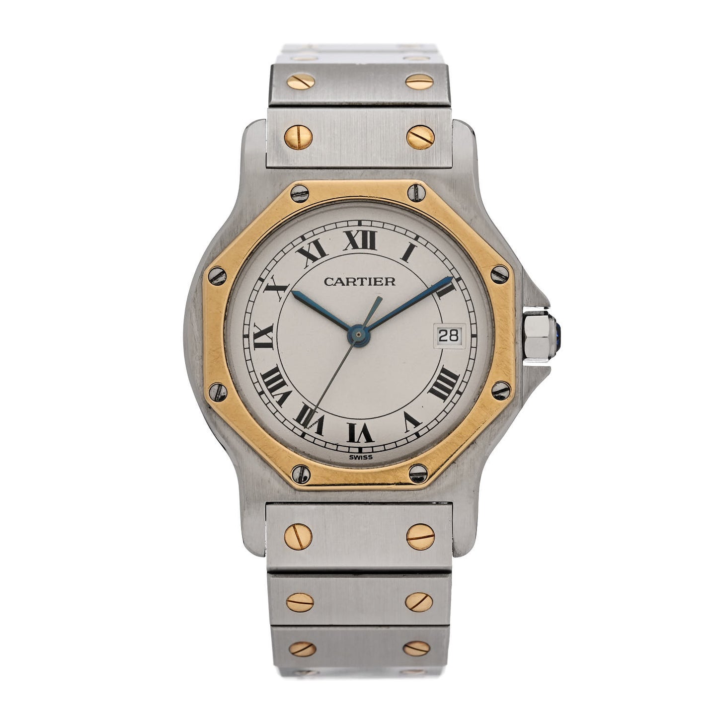 Stainless Steel 18K Yellow Gold 29mm Santos Octagon Quartz Watch