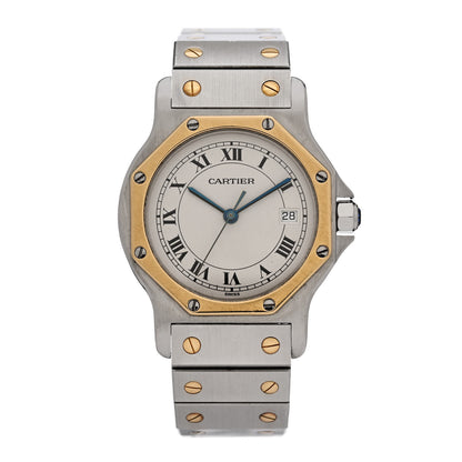 Cartier Stainless Steel 18K Yellow Gold 29mm Santos Octagon Quartz Watch 1 of 6