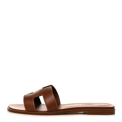 Hermes Box Calfskin Oran Sandals 38.5 Gold 1 of 9
