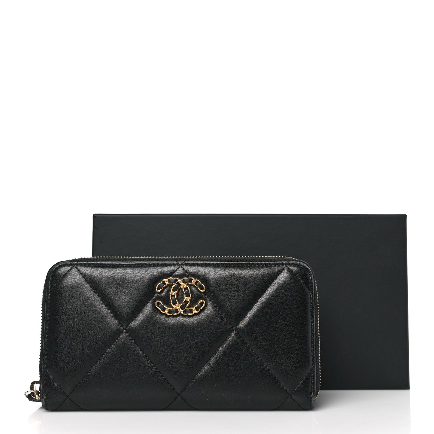 Lambskin Quilted 19 Long Zipped Around Wallet Black
