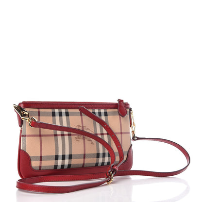 Burberry Haymarket Check Small Peyton Crossbody Clutch Bag Military Red 3 of 9