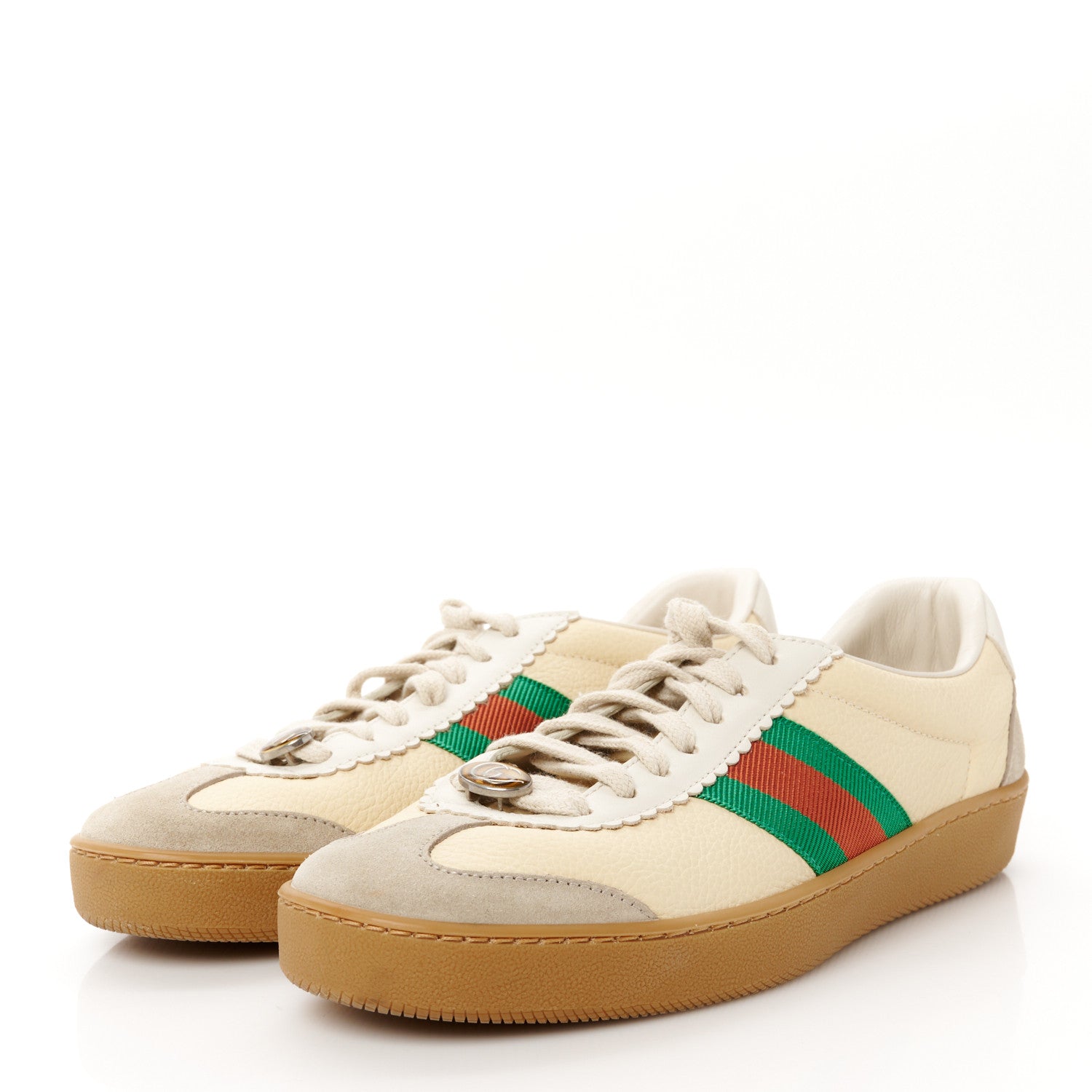 Gucci Calfskin Suede Web Womens G74 Sneakers 38.5 Oatmeal Burro New Mystic White 4 of 10