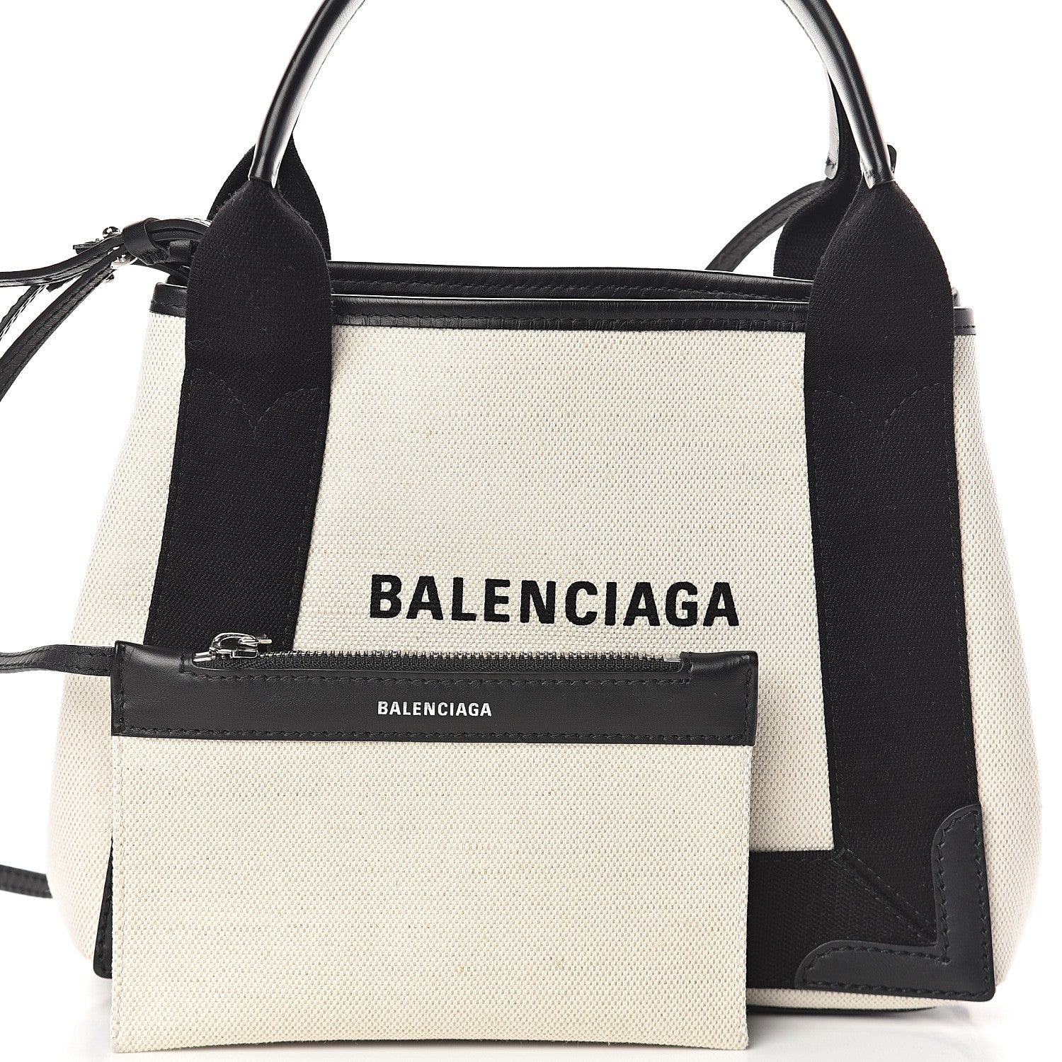 Balenciaga Cotton Canvas Calfskin Navy Cabas XS Natural Black 7 of 9