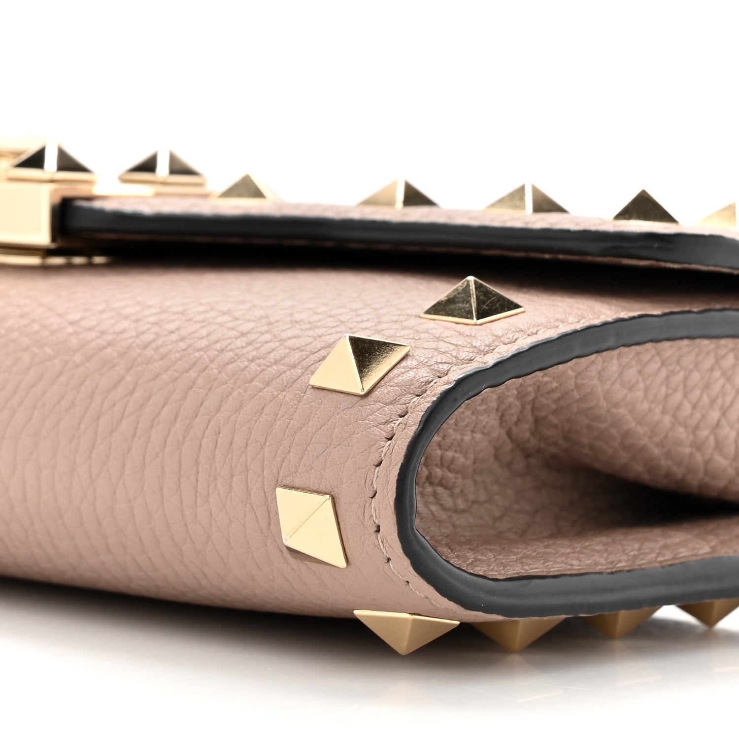 Valentino Garavani Pebbled Calfskin Rockstud Flip Lock Wallet On Chain Poudre 8 of 10