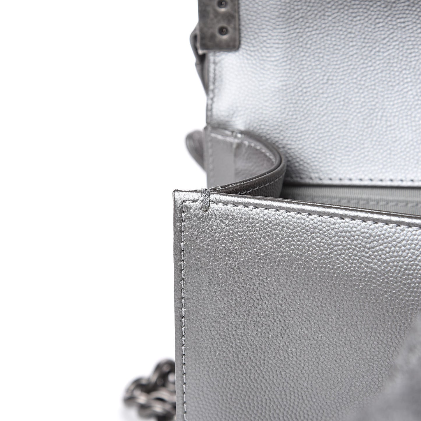 Metallic Caviar Quilted Medium Boy Flap Silver