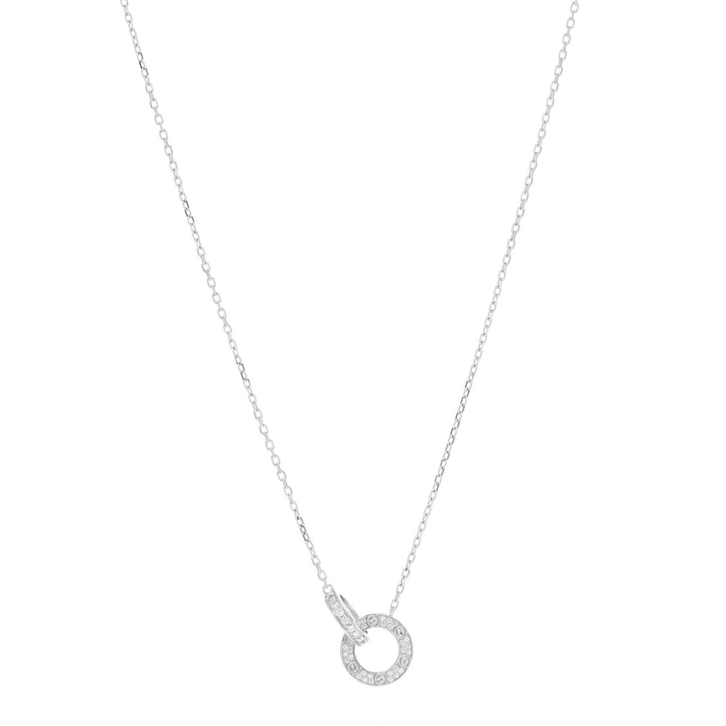 18K White Gold Diamond Interlocking LOVE Paved Necklace