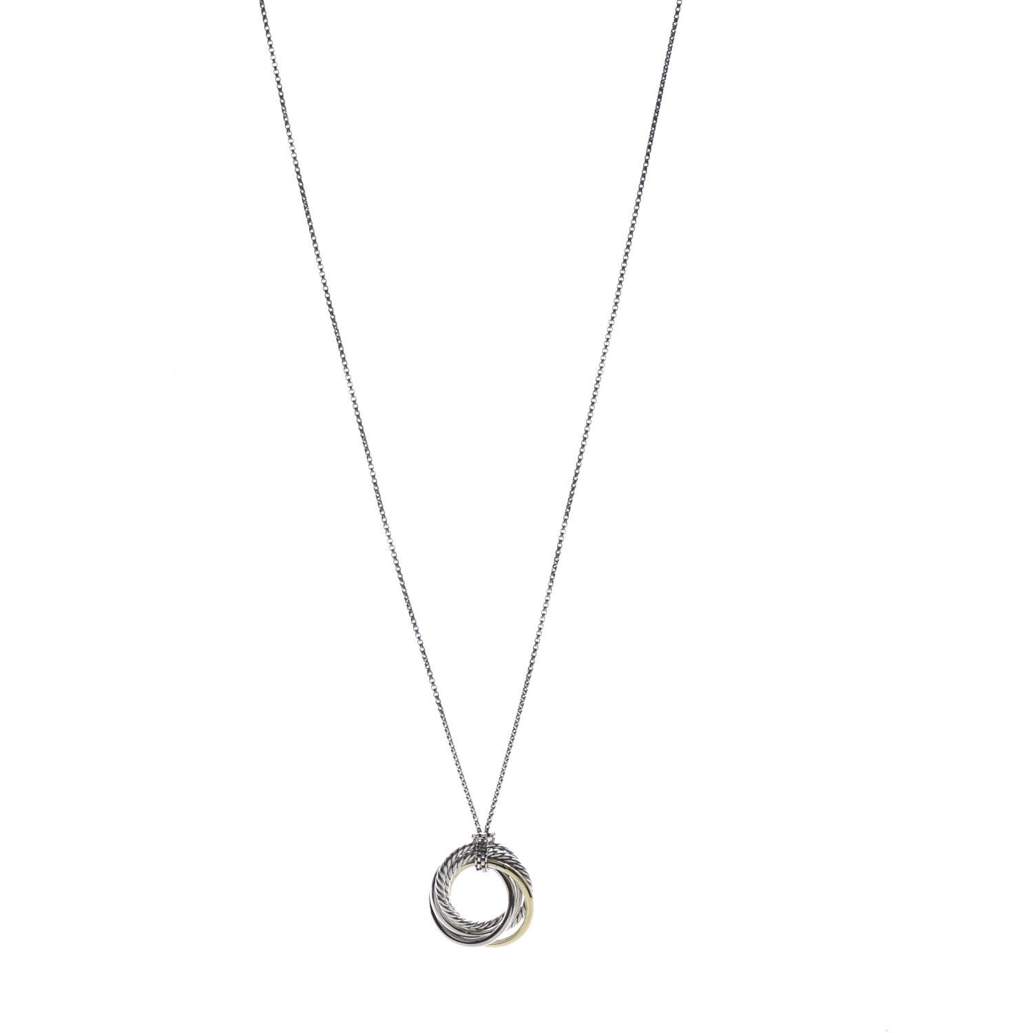 David Yurman Sterling Silver 14K Yellow Gold 28mm Crossover Pendant Necklace 1 of 4