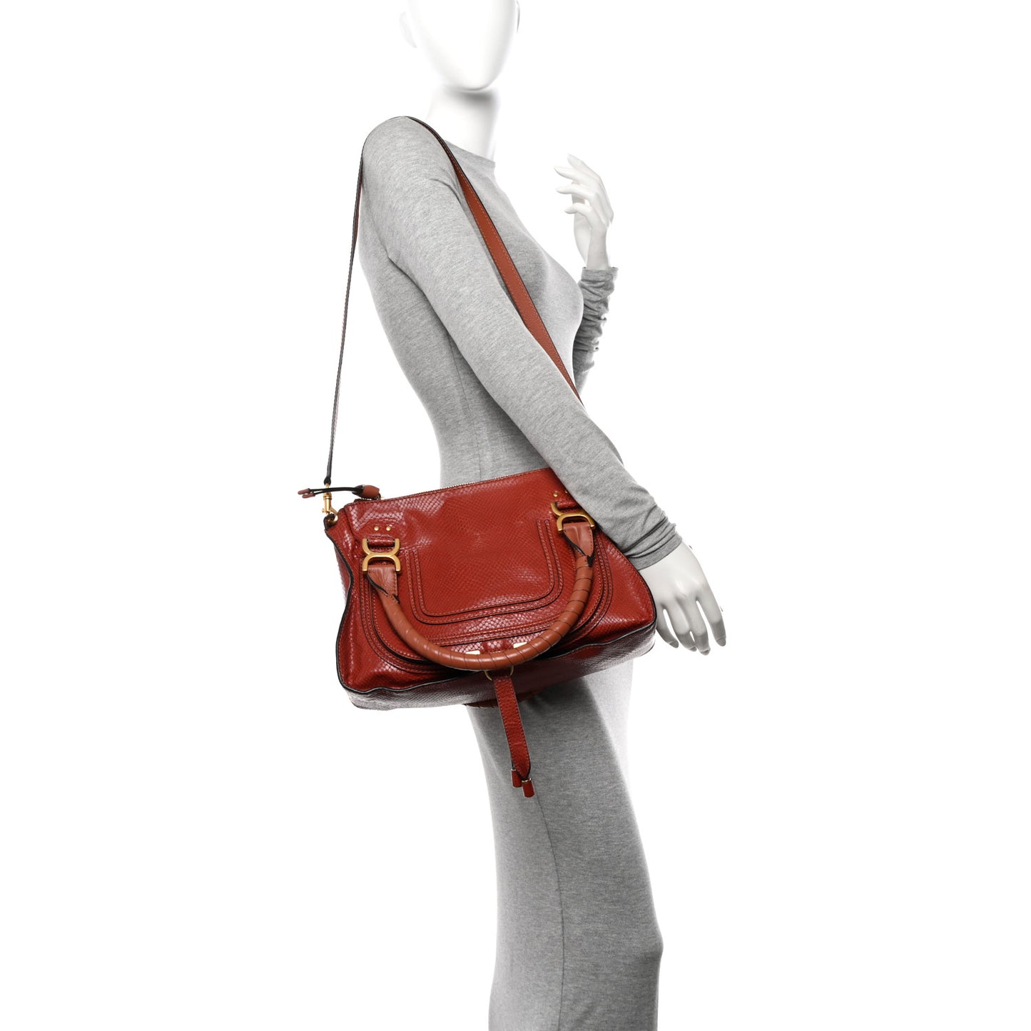 Snakeskin Embossed Calfskin Medium Marcie Satchel Coral
