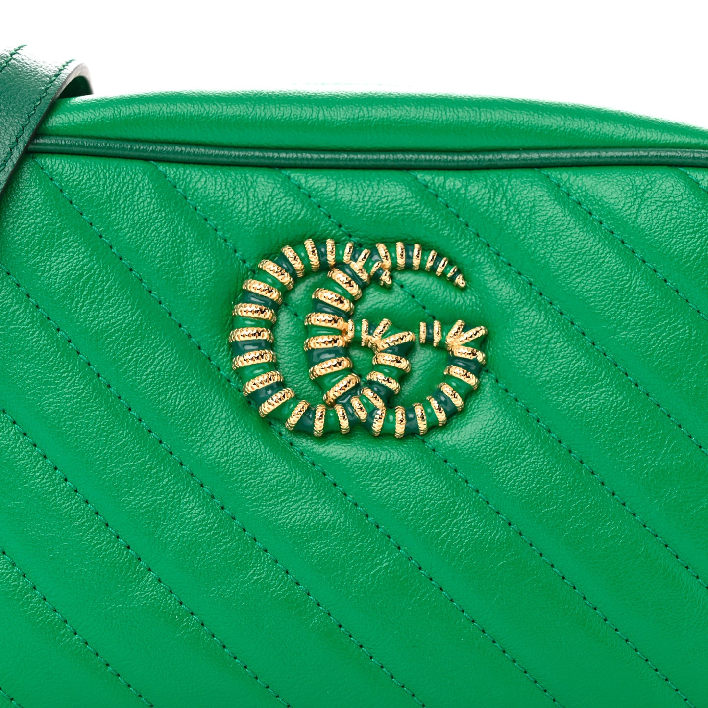 Azalea Calfskin Enamel Matelasse Diagonal Small Torchon GG Marmont Chain Shoulder Bag New Shamarock Emerald