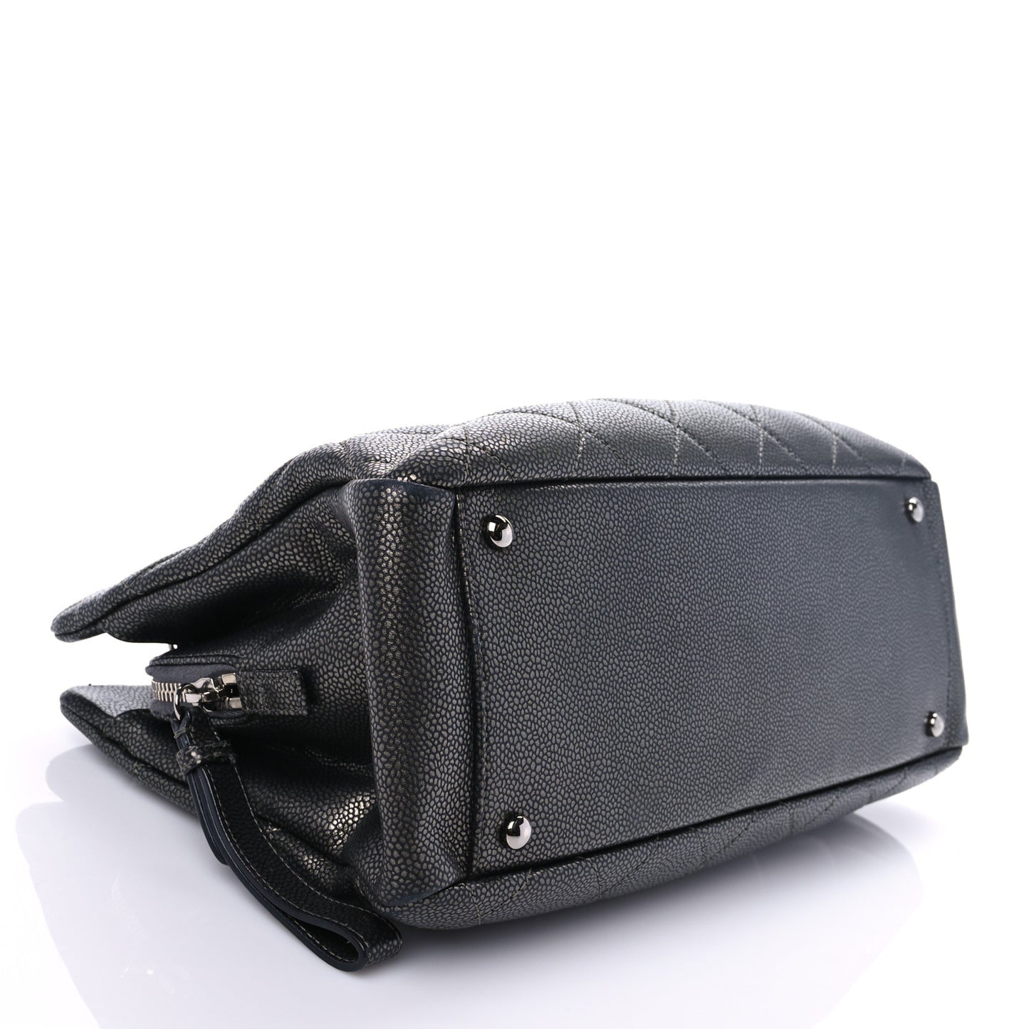Metallic Caviar Quilted CC Tote Dark Silver