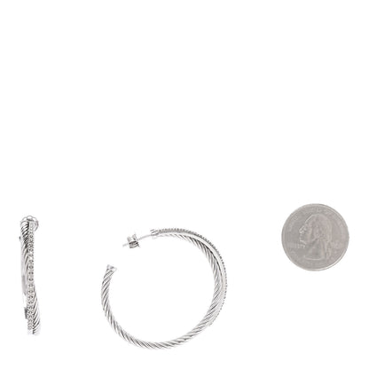 David Yurman Sterling Silver Diamond Extra Large Crossover Hoop Earrings 2 of 5