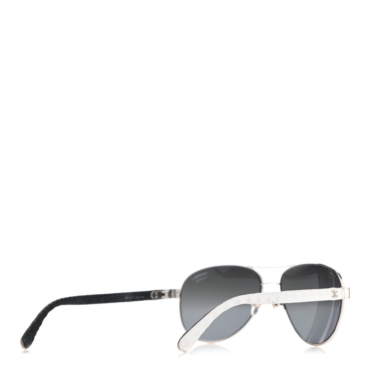 Chanel Lambskin Quilted CC Aviator Sunglasses 4195-Q White Silver 4 of 9
