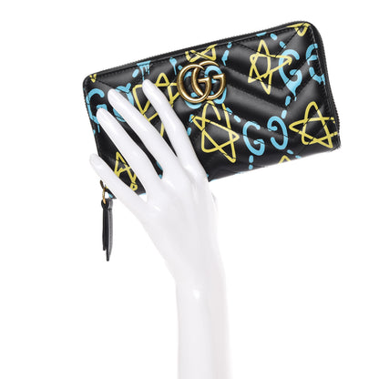 Gucci Calfskin Matelasse GucciGhost GG Marmont Zip Around Wallet Black New Acquamarine 2 of 11