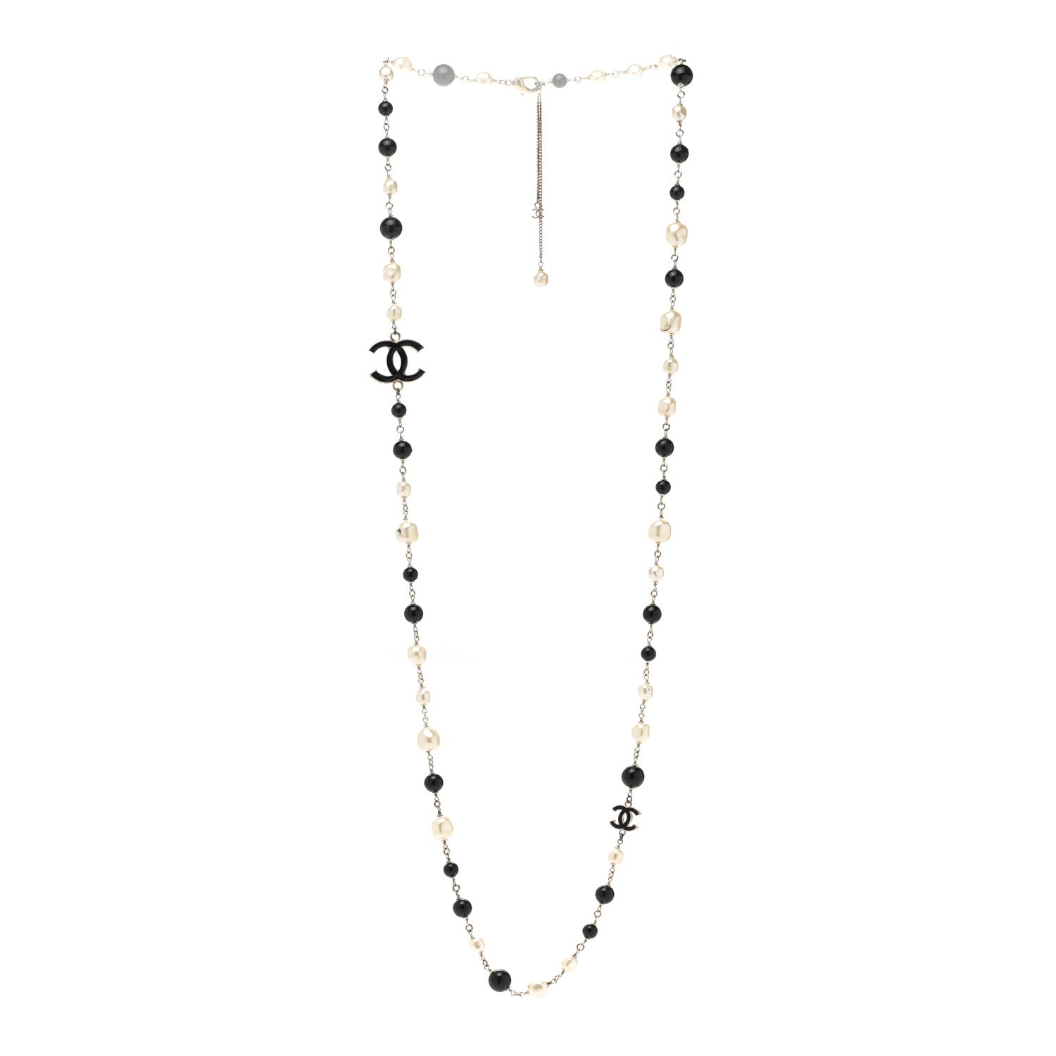 Chanel Pearl Beaded Crystal CC Long Necklace Gold Black White 3 of 6