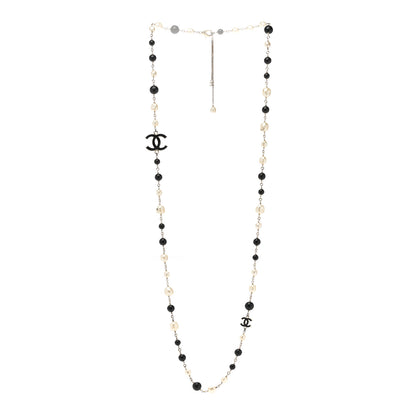 Chanel Pearl Beaded Crystal CC Long Necklace Gold Black White 3 of 6
