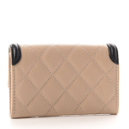 Chanel Caviar Quilted Filigree Flap Card Holder Wallet Beige Black 3 of 9