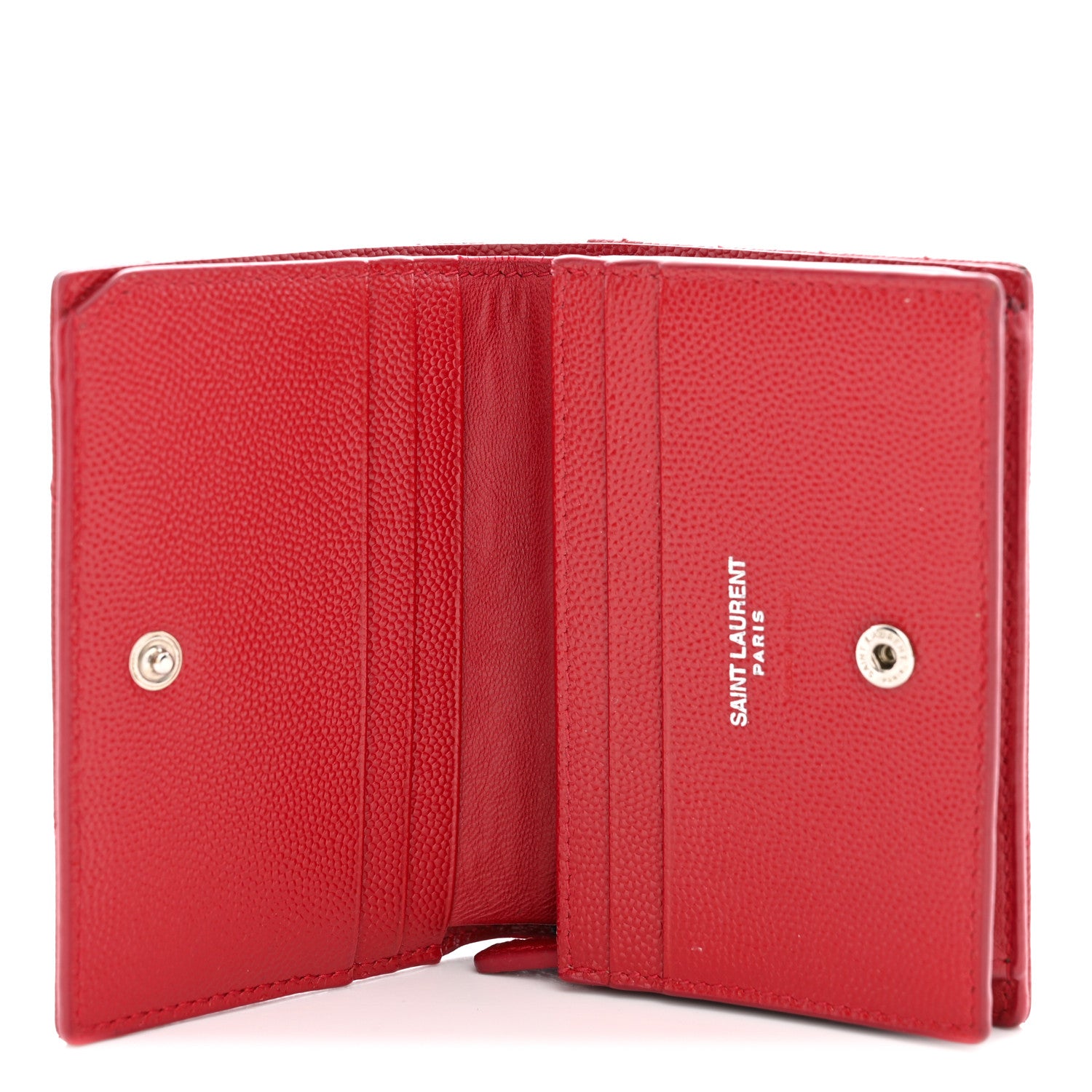 Saint Laurent Grain De Poudre Matelasse Chevron Monogram Flap Card Case Red 5 of 11