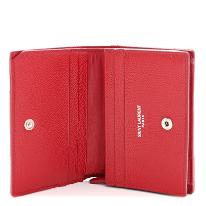 Saint Laurent Grain De Poudre Matelasse Chevron Monogram Flap Card Case Red 5 of 11