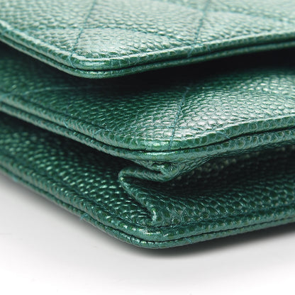 Chanel Metallic Caviar Quilted Wallet On Chain WOC Green 10 of 12