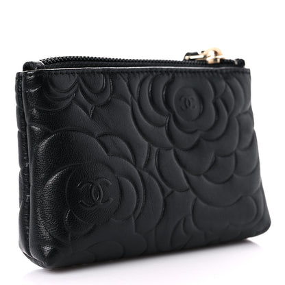 Chanel Lambskin Camellia Embossed Key Holder Case Black 3 of 10