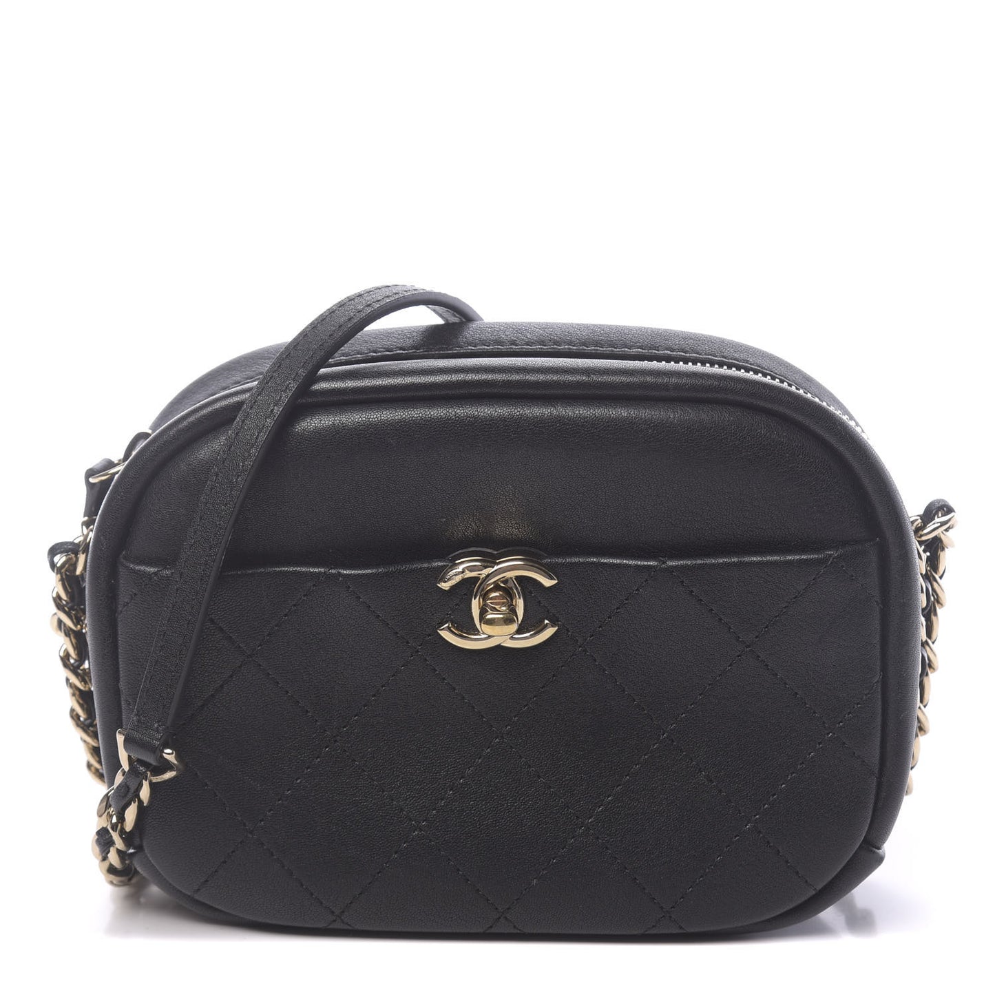Goatskin Quilted Small Casual Trip Camera Case Black