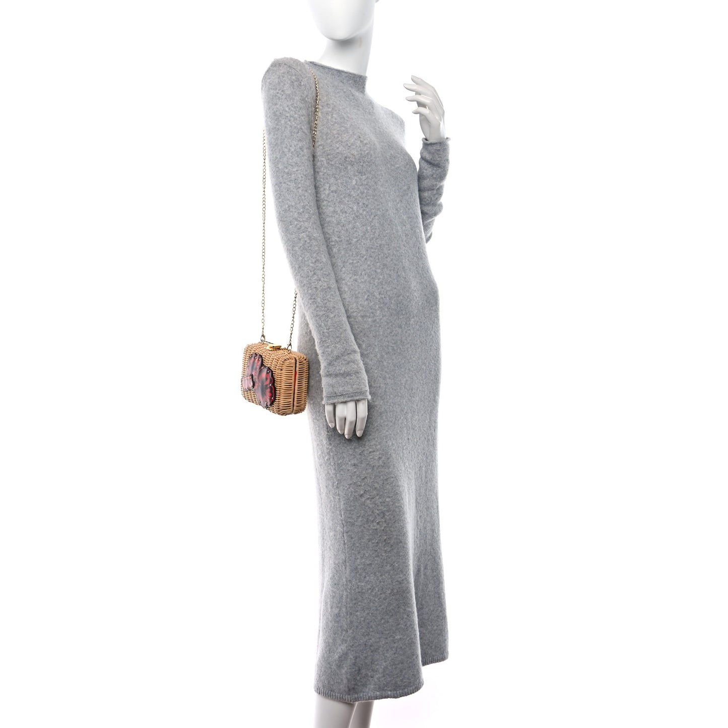 Wicker Saffiano Hibiscus Print Crossbody Clutch Rosso