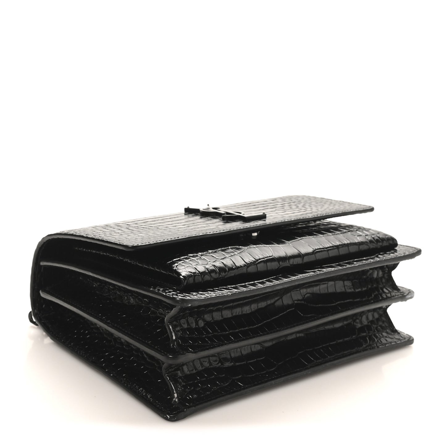 Calfskin Crocodile Embossed Medium Monochrome Monogram Sunset Black