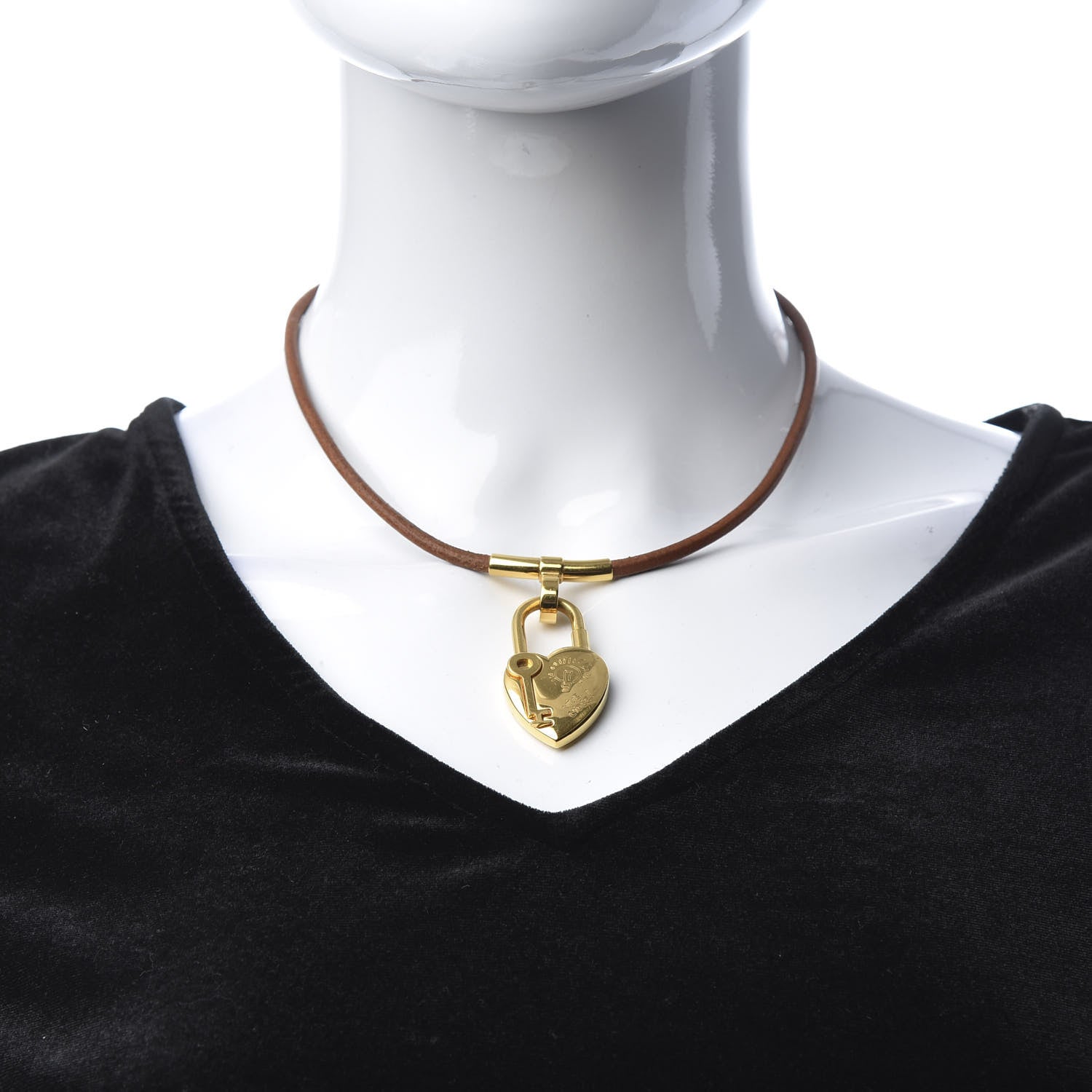 Hermes Natural Bridle Annee De La Fantaisie Heart Cadena Lock Necklace Bouton 2 of 6