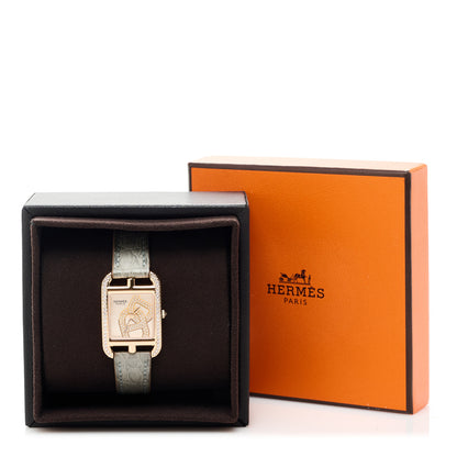 Hermes 18K Rose Gold Alligator Diamond Bezel 23mm Cape Cod Chaine d'Ancre Joaillier Quartz Watch Gris Perle 5 of 5