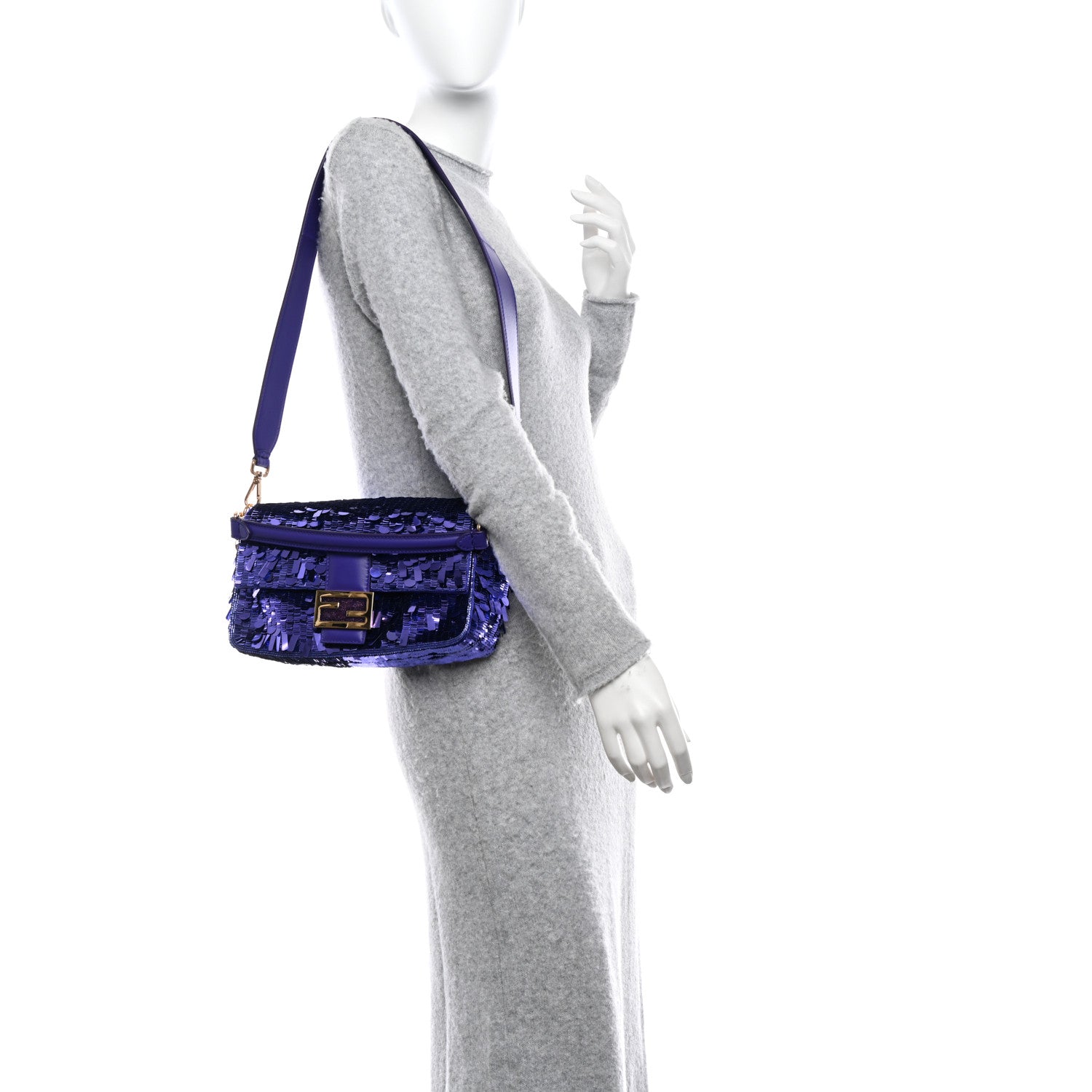 Fendi Sequin Paillettes Shiny Nappa Sex and the City Baguette Viola Purple Rain 2 of 9