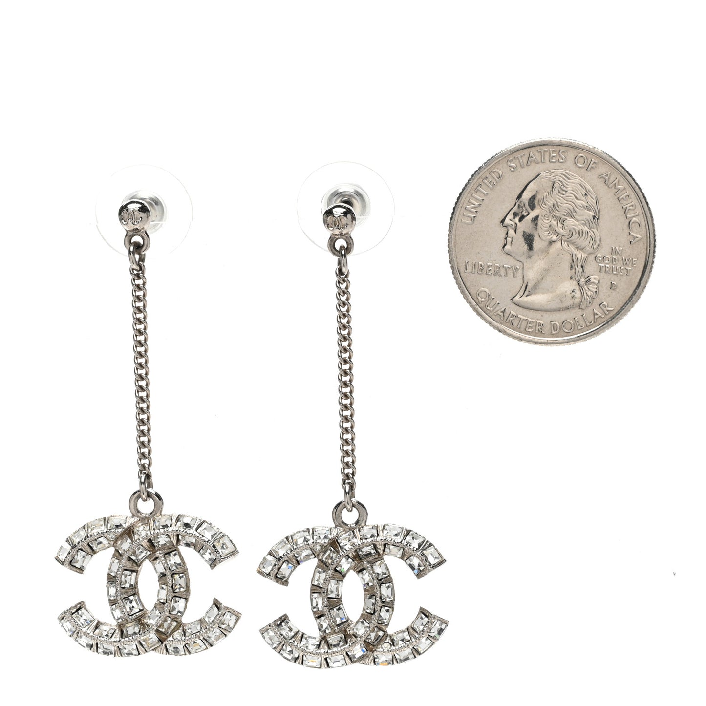 Baguette Crystal CC Drop Earrings Silver