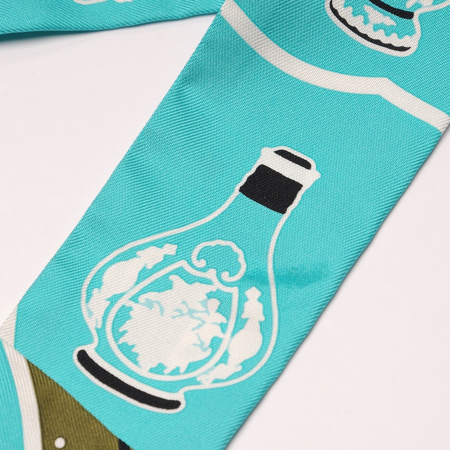 Hermes Silk Les Flacons Twilly Kaki Turquoise Blanc 3 of 6
