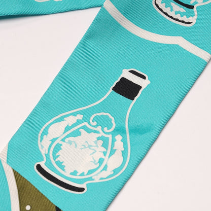 Hermes Silk Les Flacons Twilly Kaki Turquoise Blanc 3 of 6
