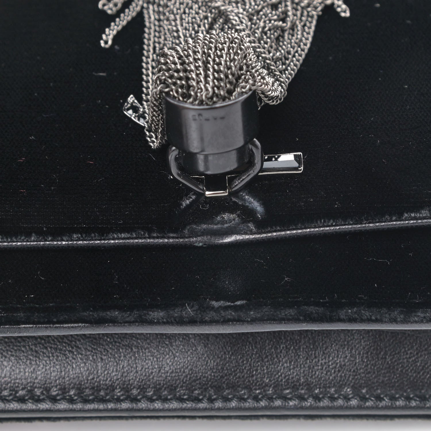 Saint Laurent Velvet Crystal Monogram Kate Tassel Chain Wallet Black 7 of 7
