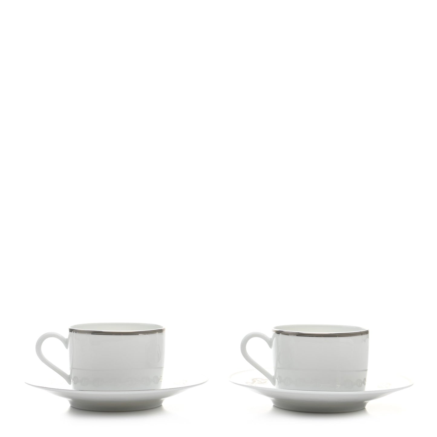 Porcelain Platinum Chaine d'Ancre Tea Cup and Saucer Set of 2