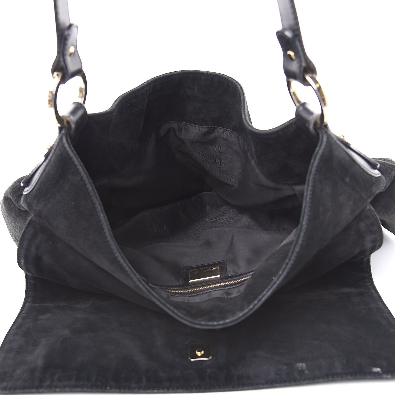 Fendi Suede Large Chef Shoulder Bag Black 5 of 17