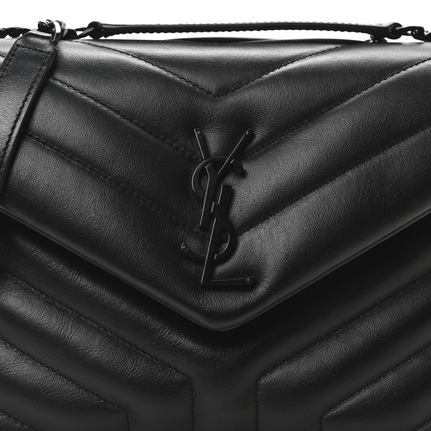 Calfskin Y Quilted Monogram Monochrome Small Loulou Chain Satchel Black
