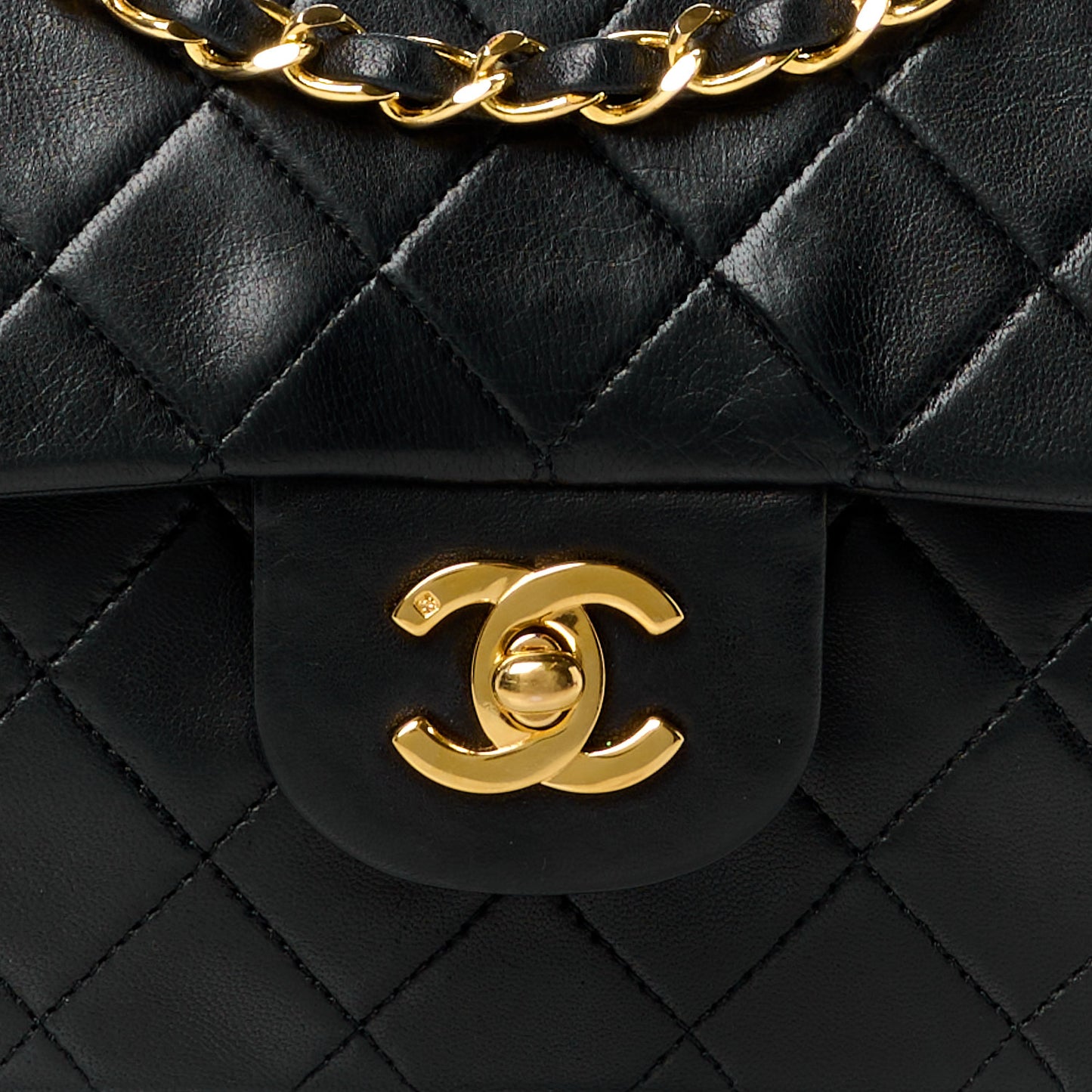 Lambskin Quilted Medium Double Flap Black