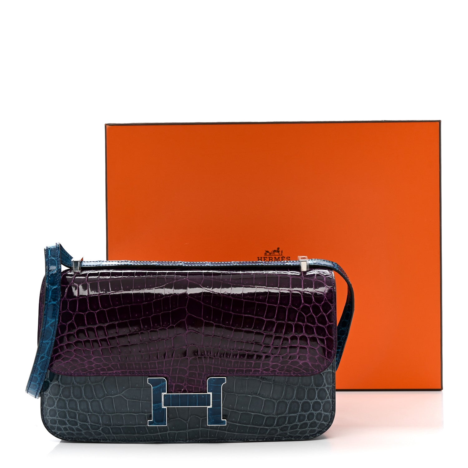 Hermes Shiny Niloticus Crocodile Constance Elan 25 Cassis Bleu
