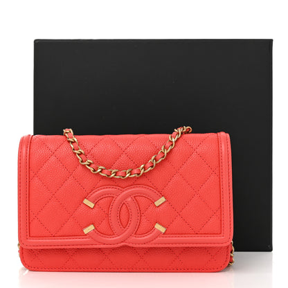 Chanel Caviar Quilted CC Filigree Wallet On Chain WOC Coral 12 of 12