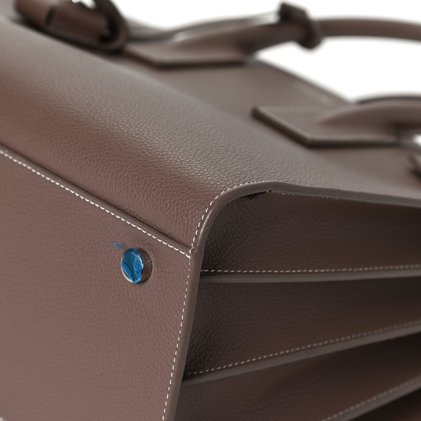 Grained Calfskin Topstitch Small Classic Sac De Jour Taupe